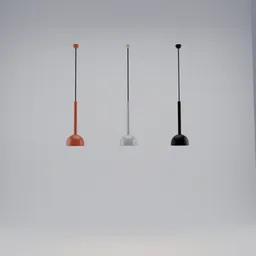 Variants of Blush Pendant Lamp 3D model in orange, silver, black for Blender rendering.