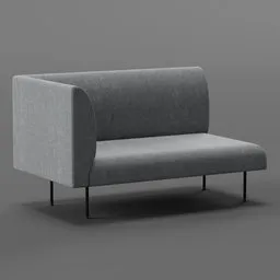 "Kare 2 sets long side sofa by BlenderKit: A contemporary gray sofa with black legs, inspired by Scandinavian company Jysk. Perfect for interior design in Blender 3D."