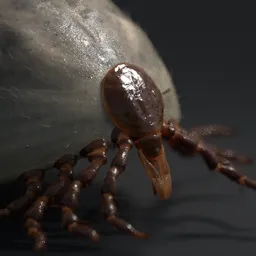 Detailed 3D tick model with inflated belly and rigged for animation, created in Blender, featuring baked displacement textures.