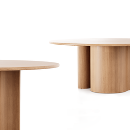 "Virginia Dining Table 180CM in natural oak color, a stunning piece of 3D model art created in Blender 3D. Designed by Marie Michielssen, the table combines masculine and feminine elements with flawless symmetry and intricate curves, perfect for any modern home."