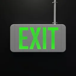 Procedural 3D model of an EXIT sign with illuminated text for Blender renders.