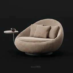 "Modern Lounge Chair with Pillows and Table - Inspired by Relja Penezic's Design. Trending in MentalRay and Cyberpunk Zen Méditation. Customize the Color in Blender's Shader Editor. Find more information at henriliving.com.au/desiree/lounge-chairs/lacoon."