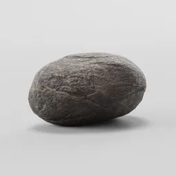 "Low-poly 3D model of a rough rock with realistic texture, created using PBR textures. Designed for Blender 3D software, this environment element from BlenderKit showcases a monochrome, seed-inspired, and slate-like stone on a white surface. Perfect resource for game development, architectural visualization, and more."