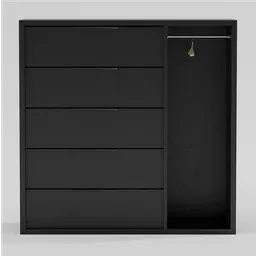 Detailed Blender 3D model of a modern chest combined with a clothes rail, rendered in black texture.