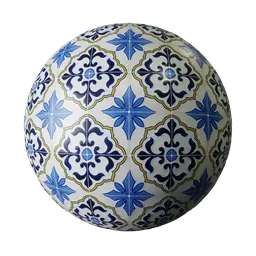 High-quality PBR material featuring intricate blue and white patterns, perfect for 3D modeling in Blender.