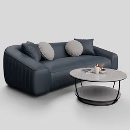 Adjustable-color leather 3-seater sofa 3D model with coffee table for Blender rendering.