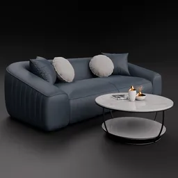 Adjustable-color leather 3-seater sofa 3D model with coffee table for Blender rendering.