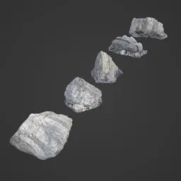 Detailed low poly 3D rock models with adjustable color for Blender, ideal for nature scene creation.