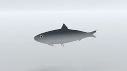 3D Blender-compatible low poly sardine model with quad meshes, ideal for stylized CG animations and visualizations.