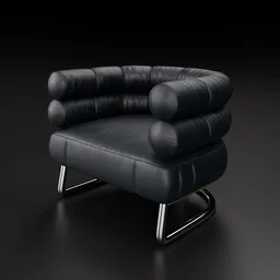 Detailed render of a leather 3D armchair model showcasing tubular cushion design and metal frame, compatible with Blender.