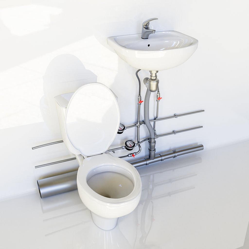 Toilet With Washbasin And Pipes | Toilets & Bidets Models | BlenderKit