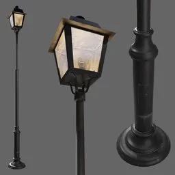 High-detail 3D street lamp model with PBR textures suitable for Blender rendering and cityscape visualizations.