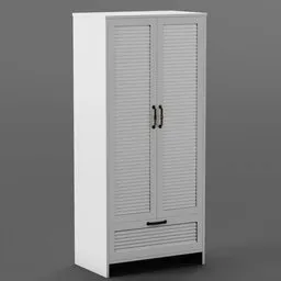 Realistic 3D model of a classic, white wardrobe with louvred doors, suitable for Blender rendering.