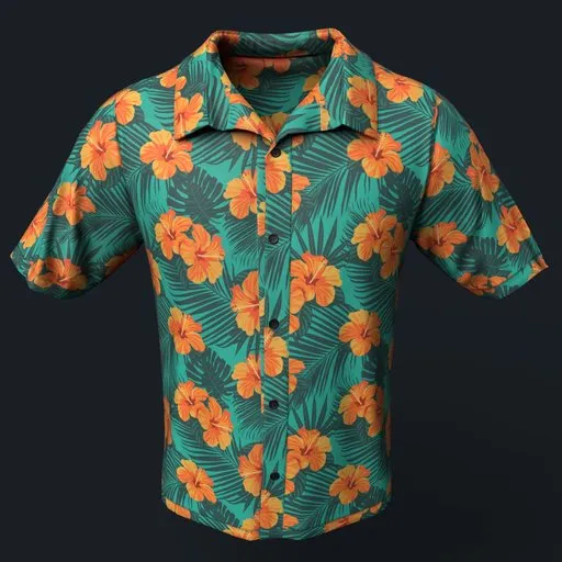 Detailed Blender 3D model of a floral patterned shirt, designed for character customization with vibrant colors.