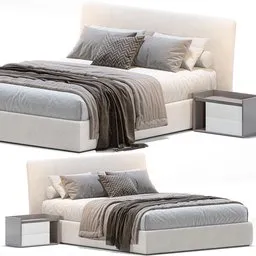 "Get the sleek and modern Bed Zalf SLIM 3D model for Blender 3D. This high-quality render is inspired by Luca Zontini and features a white headboard and gray bed in a muted color palette. With over 452,000 polys, this top and side view product display photograph is sure to impress."