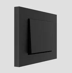 Detailed 3D model of a modern black light switch in the 'on' position, compatible with Blender for architectural visualization.