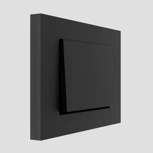 Detailed 3D model of a modern black light switch in the 'on' position, compatible with Blender for architectural visualization.