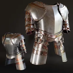 3D Blender model of a metallic warrior armor with detailed textures, designed for use in war game settings.