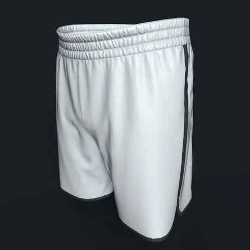Detailed white sports shorts 3D model with elastic waist, designed for character integration in Blender.