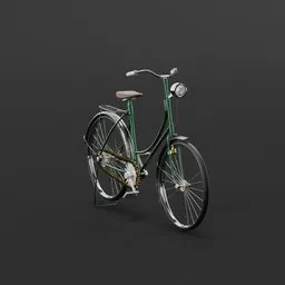 "Get your hands on this highly detailed 3D model of an old green bicycle with a basket on the back. Perfect for game assets and other projects in Blender 3D. No rigging needed. "