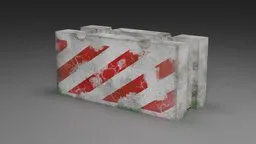 Detailed 3D model of a weathered concrete traffic barrier with red and white stripes, suitable for Blender cityscape rendering.