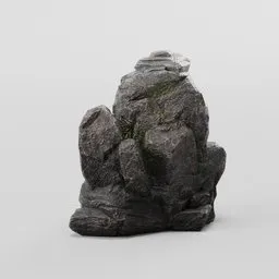 Dark mossy low-poly 3D cliff rock model with 2K PBR textures, optimized for Blender and game development.