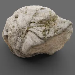 "Large Rock 04 - Photorealistic 3D model of a moss-covered rock on a gray surface. This Blender 3D model features incredible detail, including occasional small rubble, inspired by David Budd. Perfect for landscape designs and stone age scenes. Rate with the F key for improved SEO on Google Image Search."
