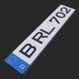 Editable EU vehicle license plate 3D model, DIN 1451 font, Blender compatible.