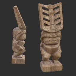 Tiki God Totem Obelisk Statue Aged Wood