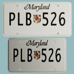 3D model of a Maryland vehicle license plate, optimized for Blender representations of cars and trucks.