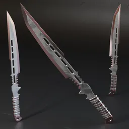 Detailed 3D sword model with high-quality metal textures for Blender, perfect for war game design.