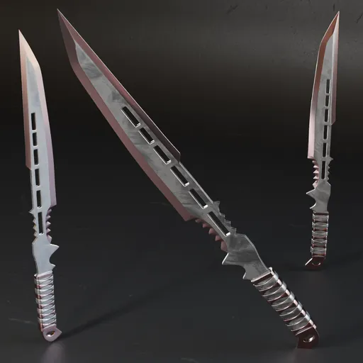Detailed 3D sword model with high-quality metal textures for Blender, perfect for war game design.