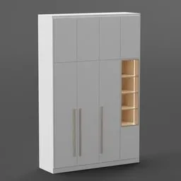 High-quality 3D Blender model featuring a sleek, minimalistic bedroom wardrobe with swing doors and open shelving, inspired by Scandinavian and Zen styles.
