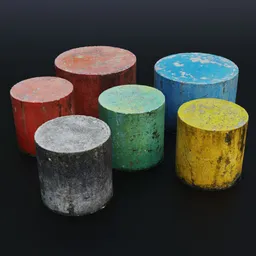 Vibrant photoscanned 3D concrete blocks in red, blue, green, yellow, grey for Blender urban scenes.