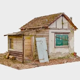 Detailed Blender 3D model of a rustic forest hut with moss-covered roof and weathered textures.