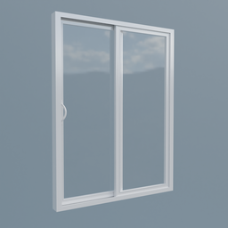 "White vinyl patio door with clear glass panes, sliding double design. 3D model created using Blender 3D software. Perfect for both interior and exterior architectural visualization projects."