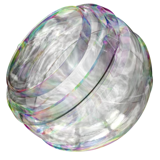 Procedural glass Blender 3D material with iridescent soap bubble texture, including surface variation and color adjustments.