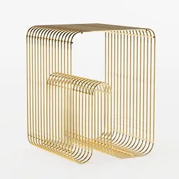 Elegant golden 3D-rendered stool with curved vertical slats, showcasing intricate Art Deco-inspired design, ready for Blender rendering.