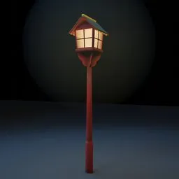"Stylized outdoor ceiling light for Blender 3D - inspired by fantasy miniatures and Disney artstyle. Ready-to-use asset for game developers, featuring a lamp post design with a small light on top and a wooden club. Get creative with Pixar color palette and light displacement effects."