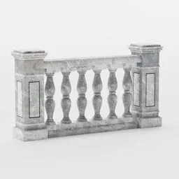 "Stone Balustrade - Roman/Greek Style Balcony Piece 3D Model for Blender 3D. Finely Detailed with Columns and Texture from Textures.com. Ideal for Street Design and Architecture."
