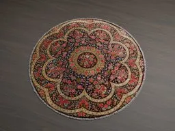 Detailed circular 3D rug model with intricate patterns, optimized for Blender renderings, showcasing texture finesse.