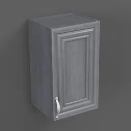 Detailed 3D model of a single-door kitchen cabinet with handle for Blender visualization and storage design.