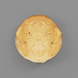 "Low poly 3D model of a Dry Bread, scanned and reduced to 30K. Perfect for Blender 3D and food category projects. Realistic texture on gray surface with simple background."