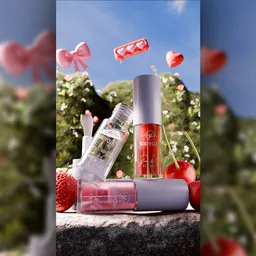 Lip oil on a rock nature and fruits shot