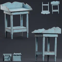 Distressed Blue Wooden Washstand