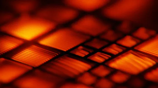 Glowing Amber Glass Tiles Grid Abstract