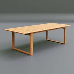 Rectangular 3D modelled wooden table, detailed texture, suitable for Blender rendering, scalable for various uses.