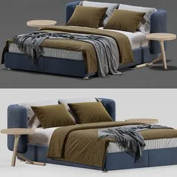 "Discover the Bed Group 3D model for Blender 3D, featuring a wooden frame, blue and gray colors, leather sofa, and circular platforms. With high-detail and Nordic forest colors, this AI-generated image is perfect for your interior design projects. Rendered with Cycles, the model includes a bed with dimensions of 220X180X82H and 265,077 polys."