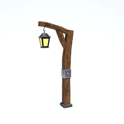 3D fantasy-style wooden street lamp model, optimized for Blender animation and games.
