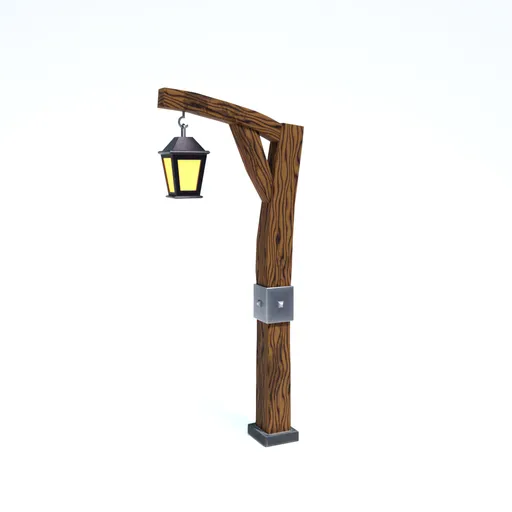 3D fantasy-style wooden street lamp model, optimized for Blender animation and games.